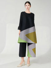 HEYFANCYSTYLE Modern Japanese Plissé Pleat Geometric Trouser Set